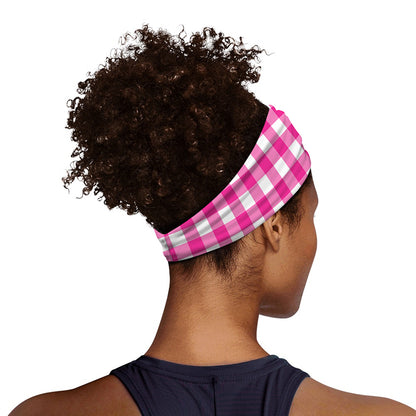 Hot Pink And White Buffalo Check Print Sports Headband