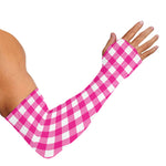 Hot Pink And White Buffalo Check Print Sun Protection Arm Sleeves