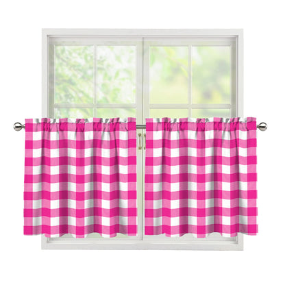 Hot Pink And White Buffalo Check Print Tier Curtains