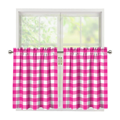 Hot Pink And White Buffalo Check Print Tier Curtains