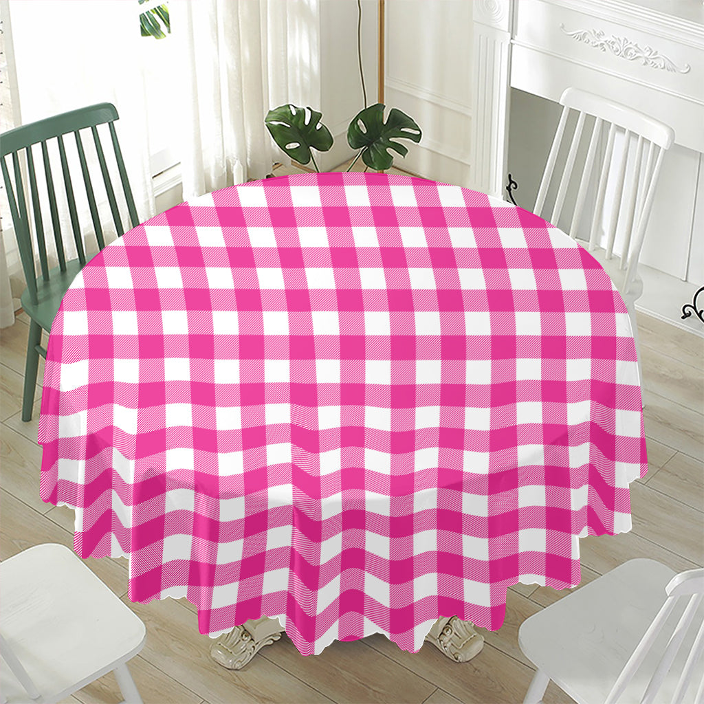 Hot Pink And White Buffalo Check Print Waterproof Round Tablecloth