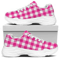 Hot Pink And White Buffalo Check Print White Chunky Shoes