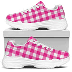 Hot Pink And White Buffalo Check Print White Chunky Shoes