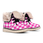 Hot Pink And White Buffalo Check Print Winter Boots
