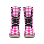 Hot Pink And White Buffalo Check Print Winter Boots