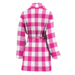Hot Pink And White Buffalo Check Print Women's Bathrobe