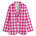 Hot Pink And White Buffalo Check Print Women's Blazer
