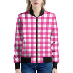 Hot Pink And White Buffalo Check Print Women's Bomber Jacket