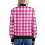 Hot Pink And White Buffalo Check Print Women's Bomber Jacket