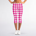 Hot Pink And White Buffalo Check Print Women's Capri Leggings