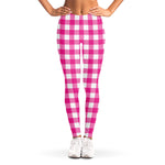 Hot Pink And White Buffalo Check Print Women's Leggings
