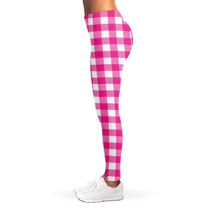 Hot Pink And White Buffalo Check Print Women's Leggings