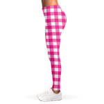 Hot Pink And White Buffalo Check Print Women's Leggings