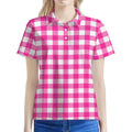 Hot Pink And White Buffalo Check Print Women's Polo Shirt