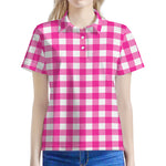 Hot Pink And White Buffalo Check Print Women's Polo Shirt