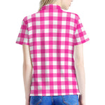 Hot Pink And White Buffalo Check Print Women's Polo Shirt