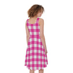 Hot Pink And White Buffalo Check Print Women's Sleeveless Dress