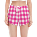 Hot Pink And White Buffalo Check Print Women's Split Running Shorts
