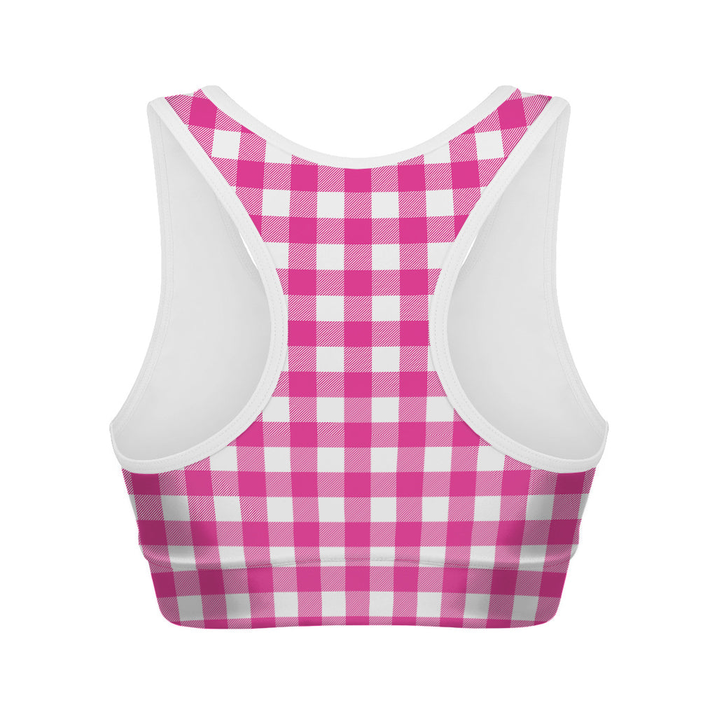 Hot Pink And White Buffalo Check Print Women's Sports Bra