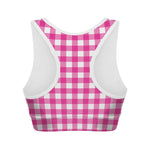 Hot Pink And White Buffalo Check Print Women's Sports Bra