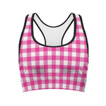 Hot Pink And White Buffalo Check Print Women's Sports Bra