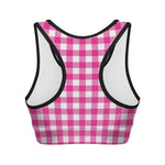 Hot Pink And White Buffalo Check Print Women's Sports Bra