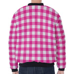 Hot Pink And White Buffalo Check Print Zip Sleeve Bomber Jacket