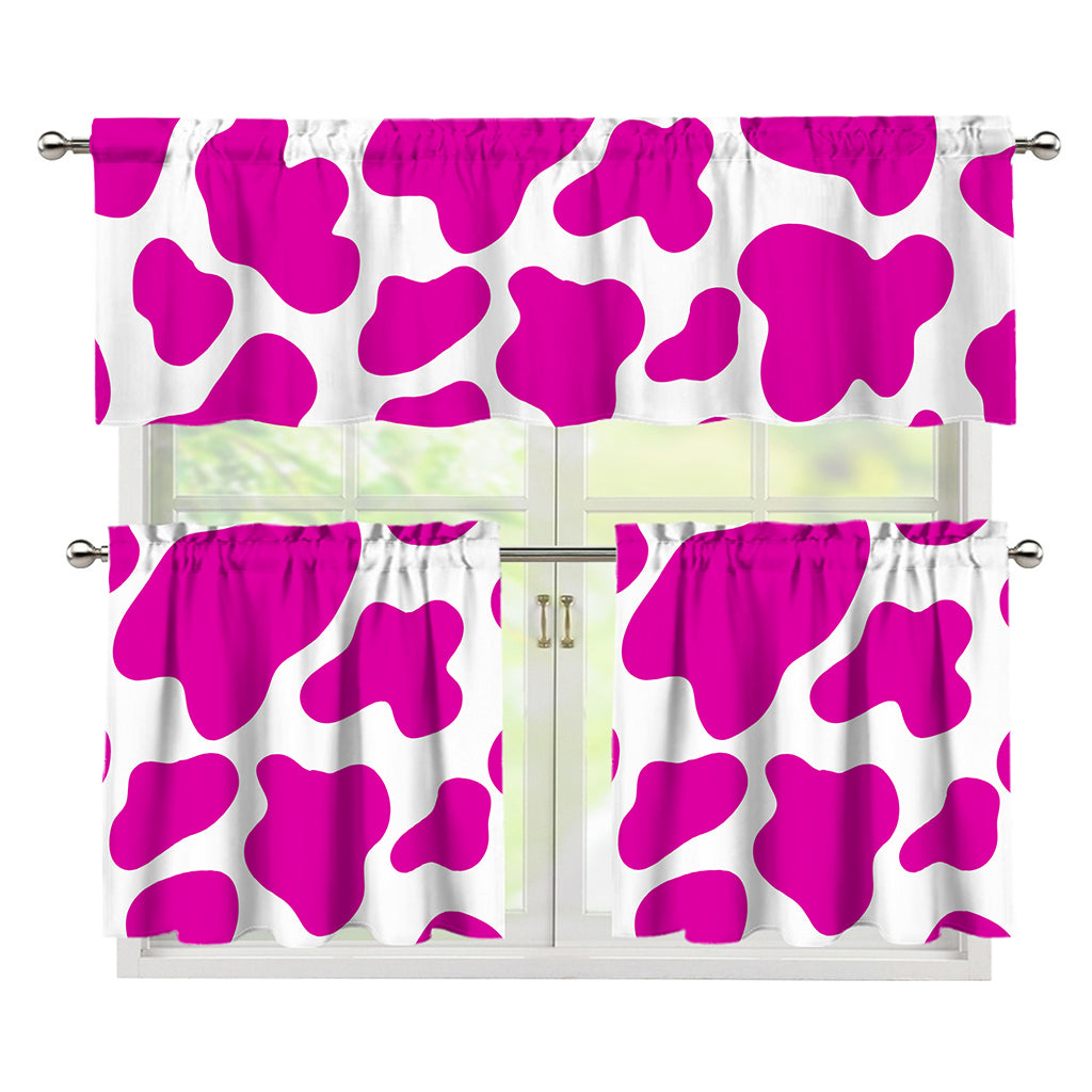 Hot Pink And White Cow Print 3 Piece Kitchen Curtains