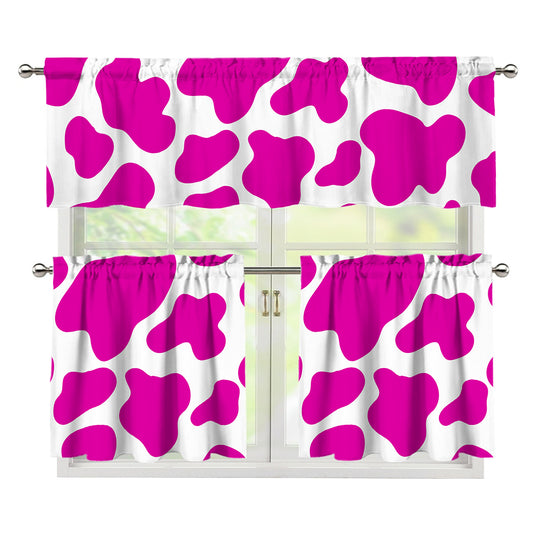 Hot Pink And White Cow Print 3 Piece Kitchen Curtains