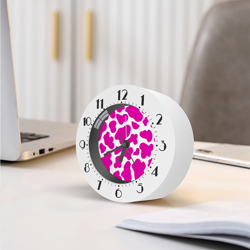 Hot Pink And White Cow Print Alarm Clock