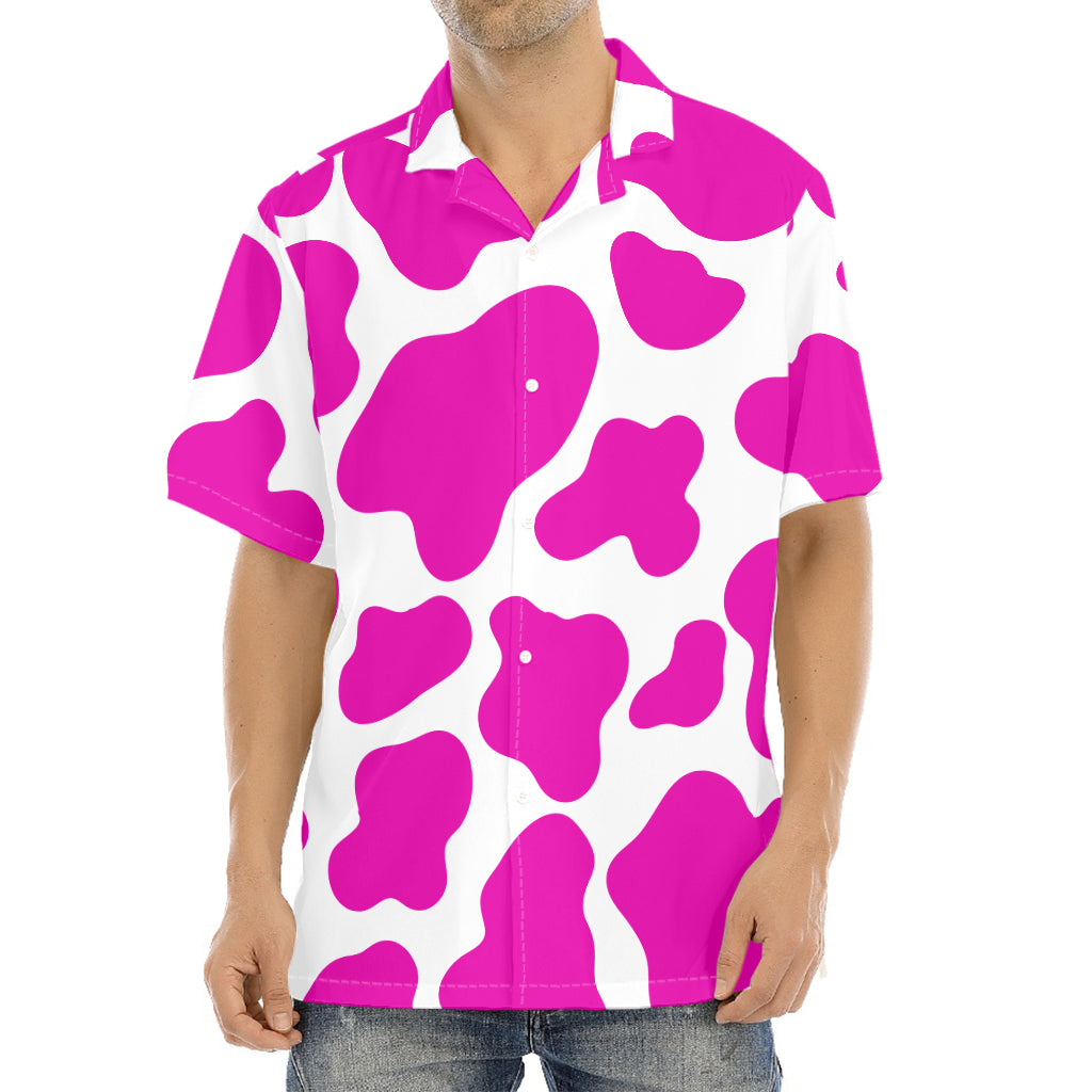 Hot Pink And White Cow Print Aloha Shirt