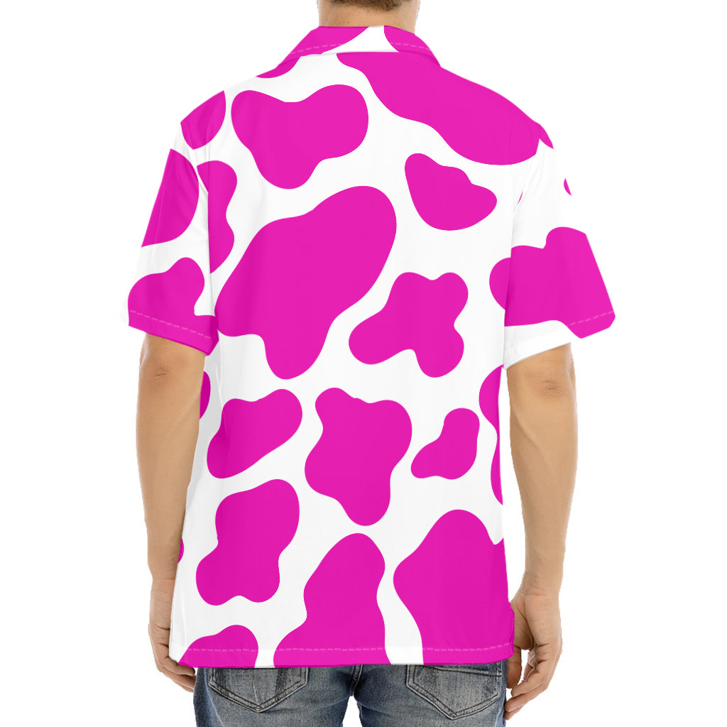 Hot Pink And White Cow Print Aloha Shirt