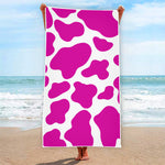 Hot Pink And White Cow Print Beach Towel