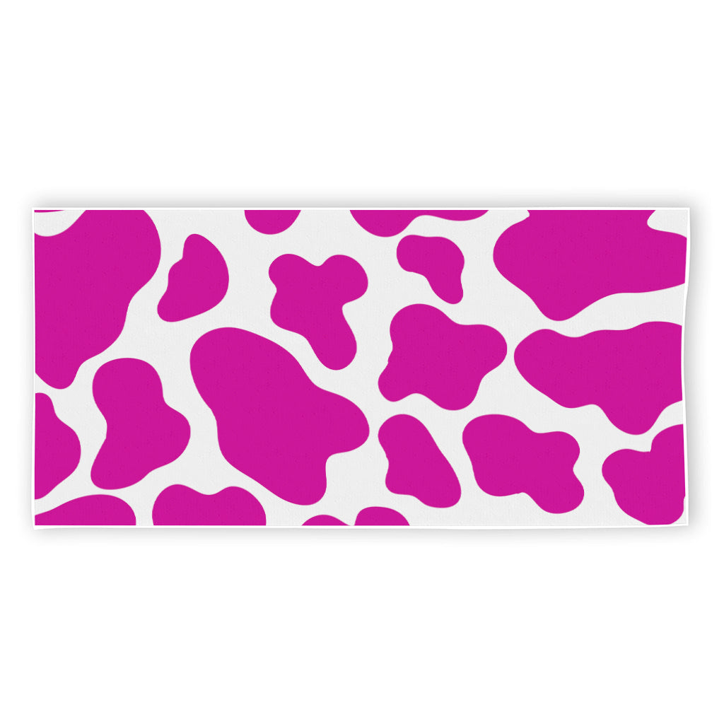 Hot Pink And White Cow Print Beach Towel