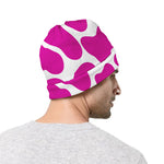 Hot Pink And White Cow Print Beanie
