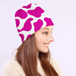 Hot Pink And White Cow Print Beanie