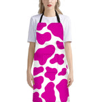 Hot Pink And White Cow Print Bib Apron With Pocket