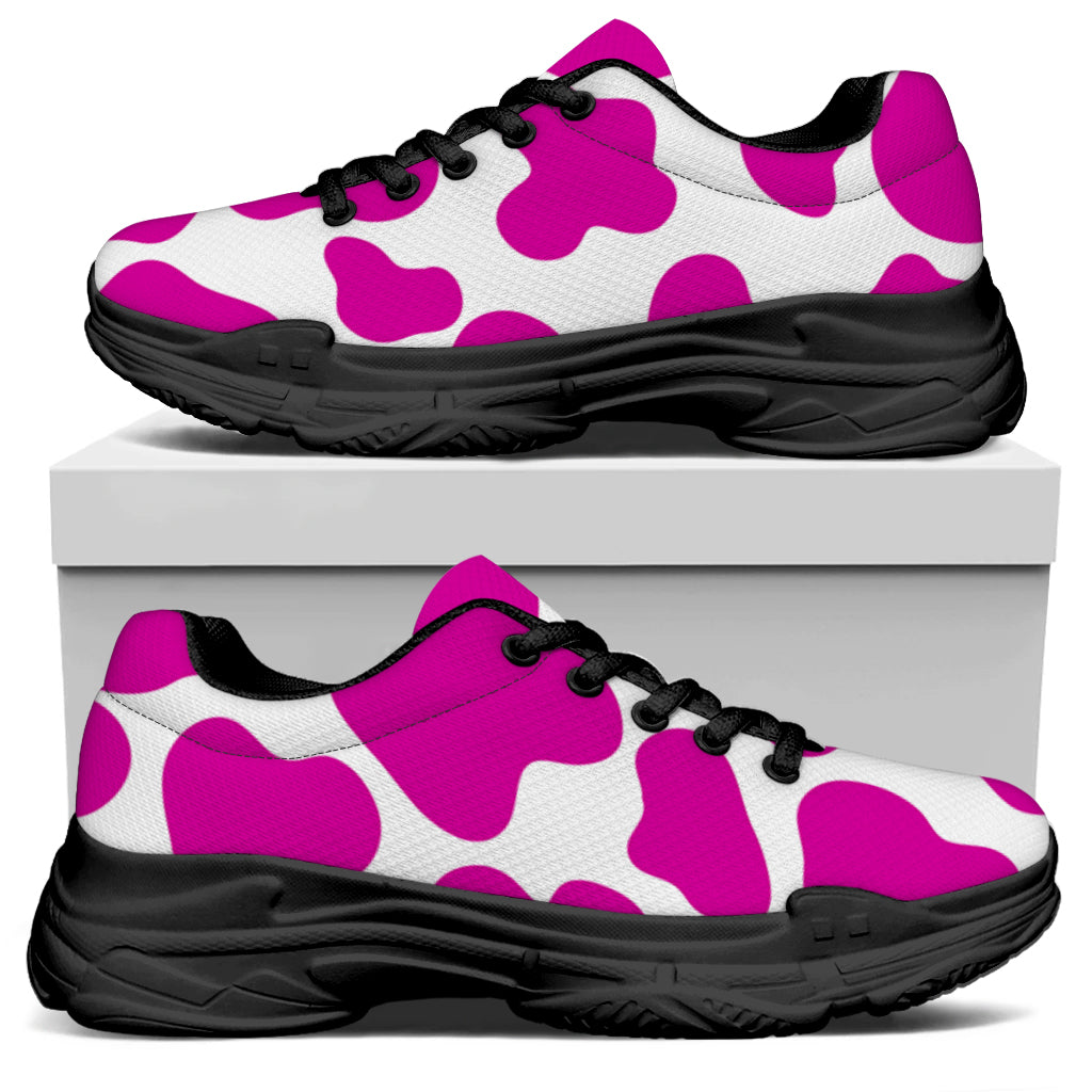 Hot Pink And White Cow Print Black Chunky Shoes