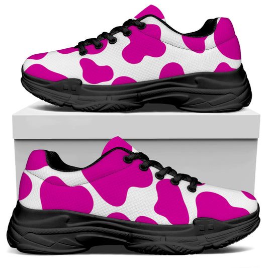 Hot Pink And White Cow Print Black Chunky Shoes