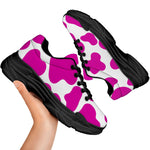 Hot Pink And White Cow Print Black Chunky Shoes