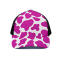 Hot Pink And White Cow Print Black Mesh Trucker Hat