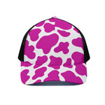 Hot Pink And White Cow Print Black Mesh Trucker Cap