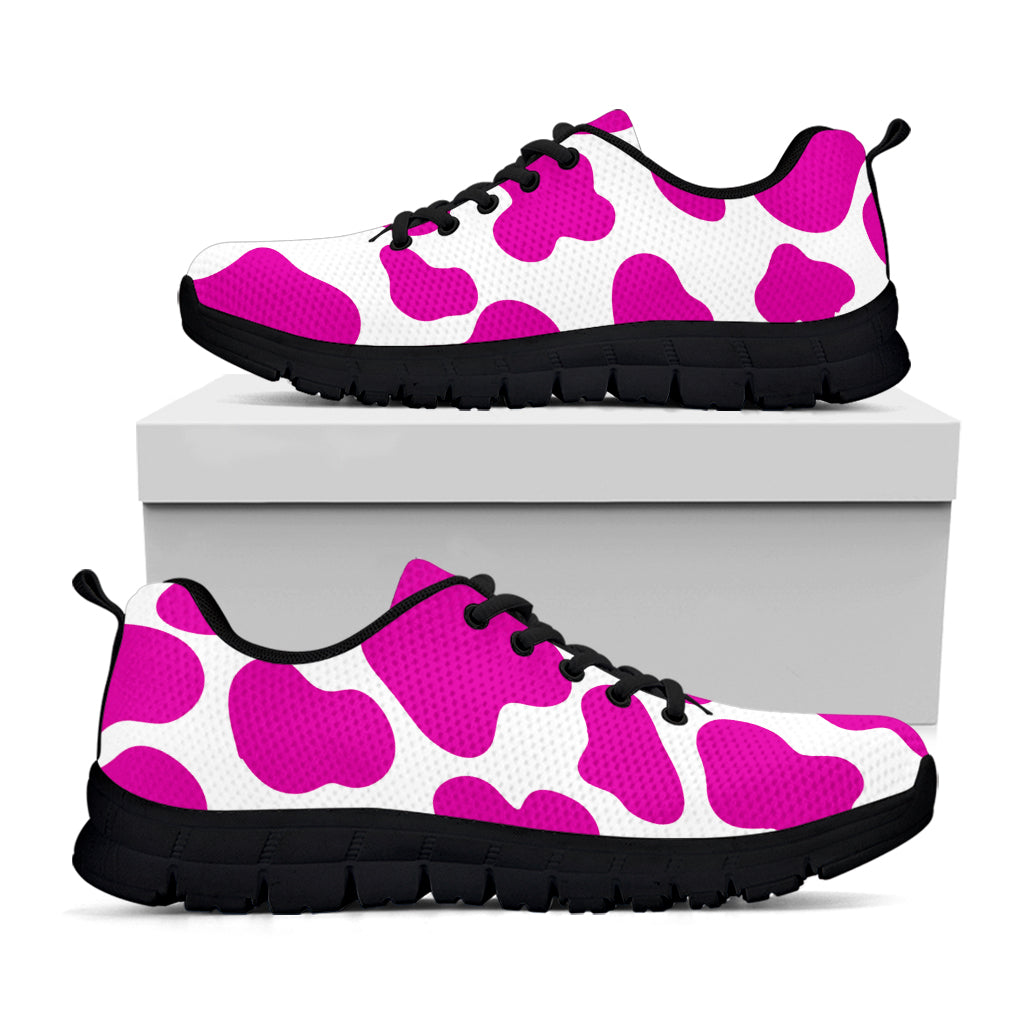 Hot Pink And White Cow Print Black Running Shoes