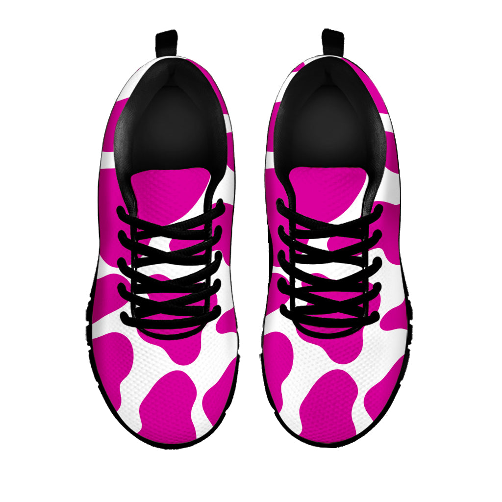 Hot Pink And White Cow Print Black Running Shoes