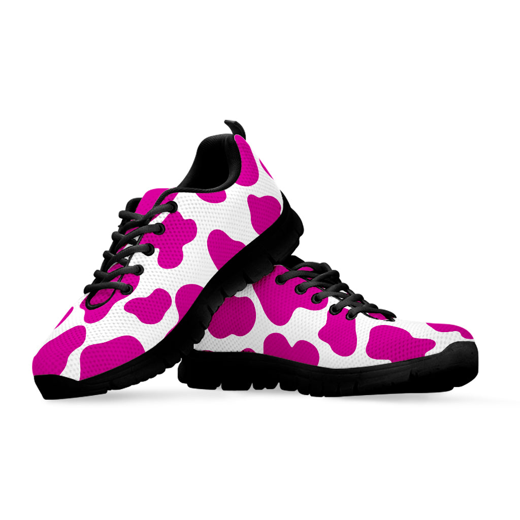 Hot Pink And White Cow Print Black Running Shoes