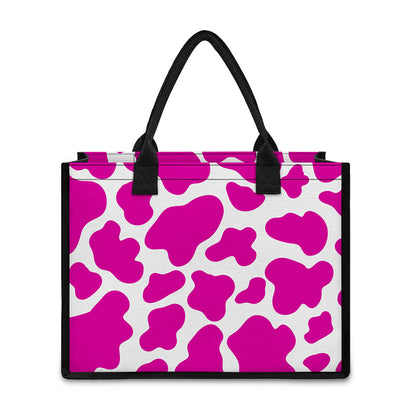 Hot Pink And White Cow Print Canvas Tote Bag