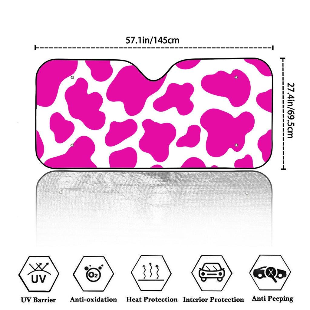 Hot Pink And White Cow Print Car Windshield Sun Shade