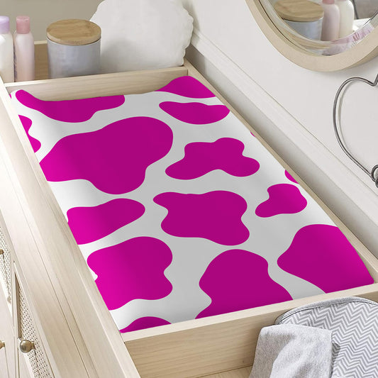 Hot Pink And White Cow Print Changing Pad Cover