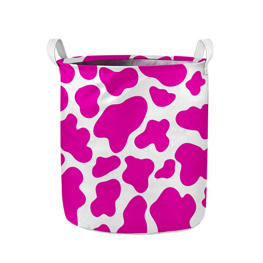 Hot Pink And White Cow Print Collapsible Laundry Basket
