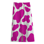 Hot Pink And White Cow Print Cotton Front Slit Maxi Skirt